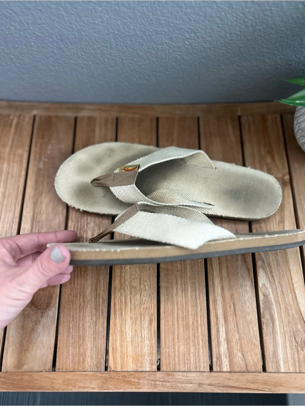 Rainbows- Beige Canvas Women's Flip Flop Sandals